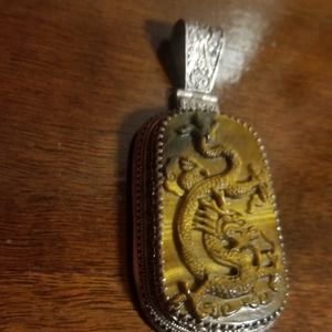 925 Sterling  Silver  Pendant Dragon  Stone